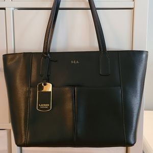 Lauren Ralph Lauren Black Leather Tote Bag with Dustbag